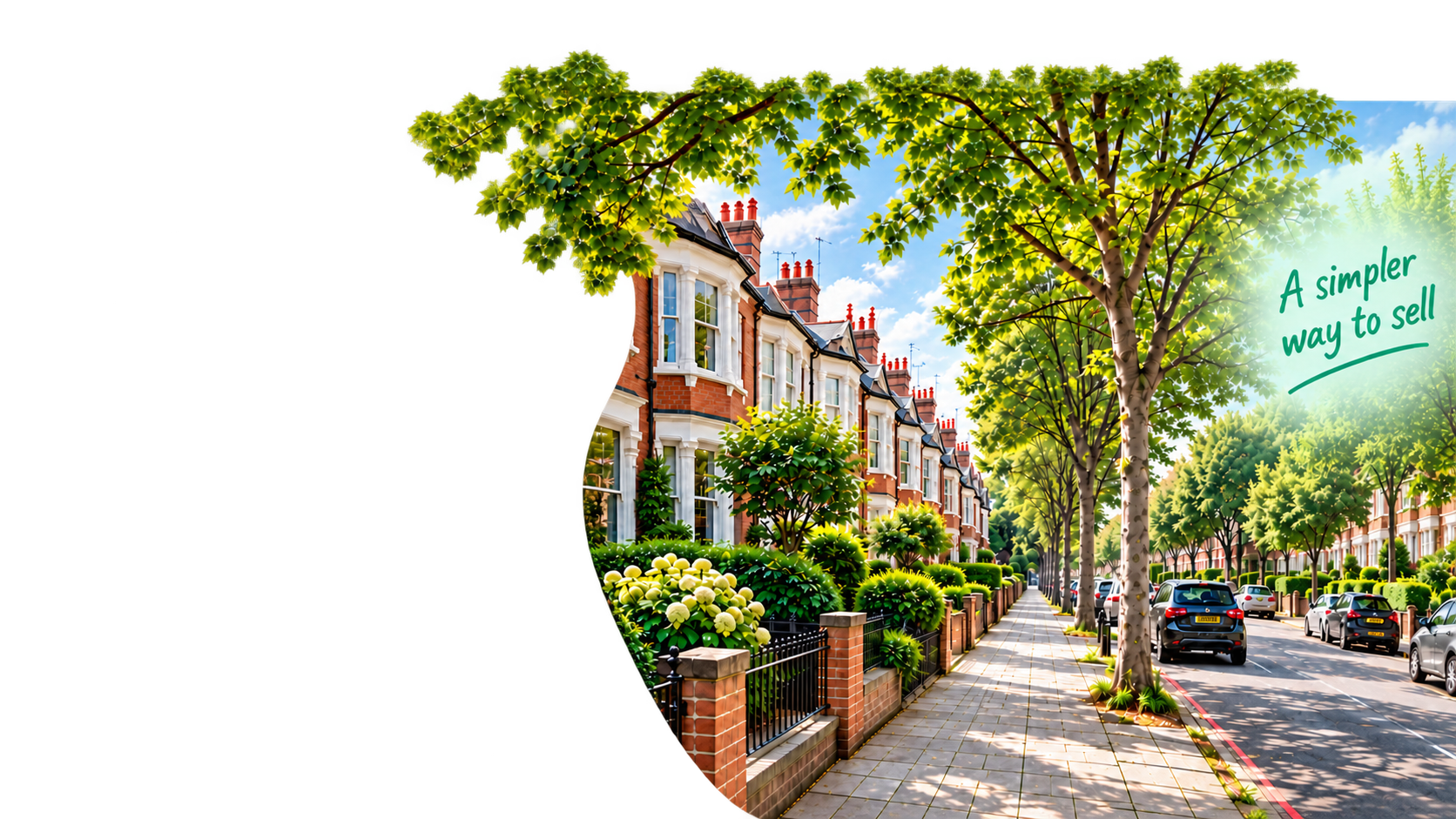 Leafy British residential street lined with Victorian homes