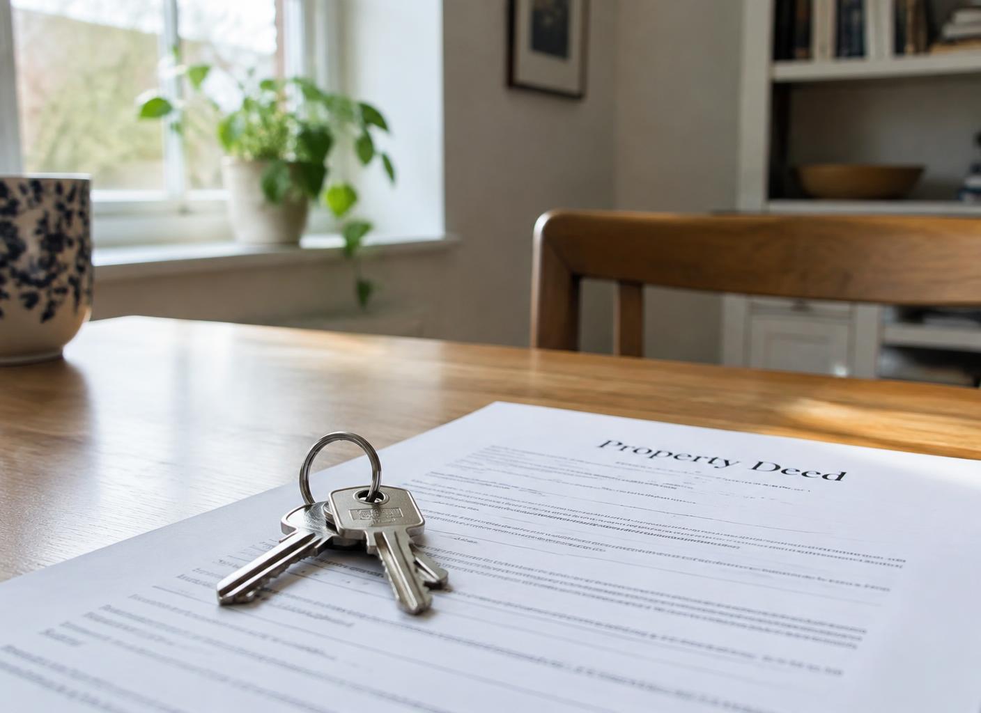House keys resting on a property document in a bright British home