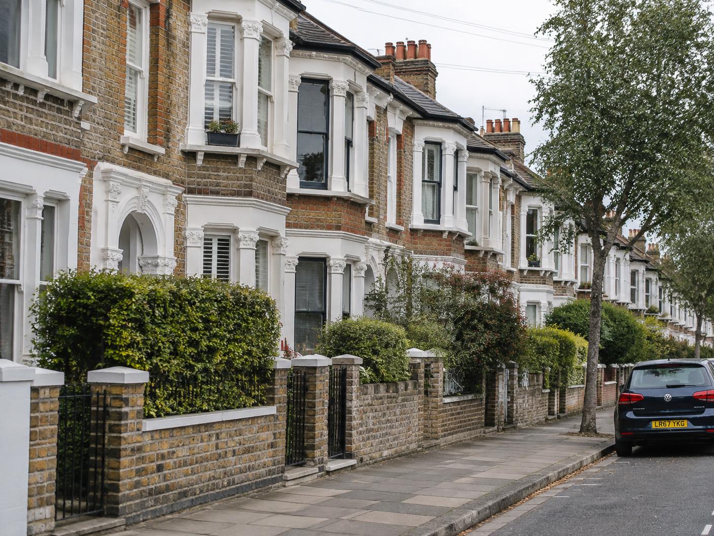 Ordinary British residential street of Victorian terraced homes